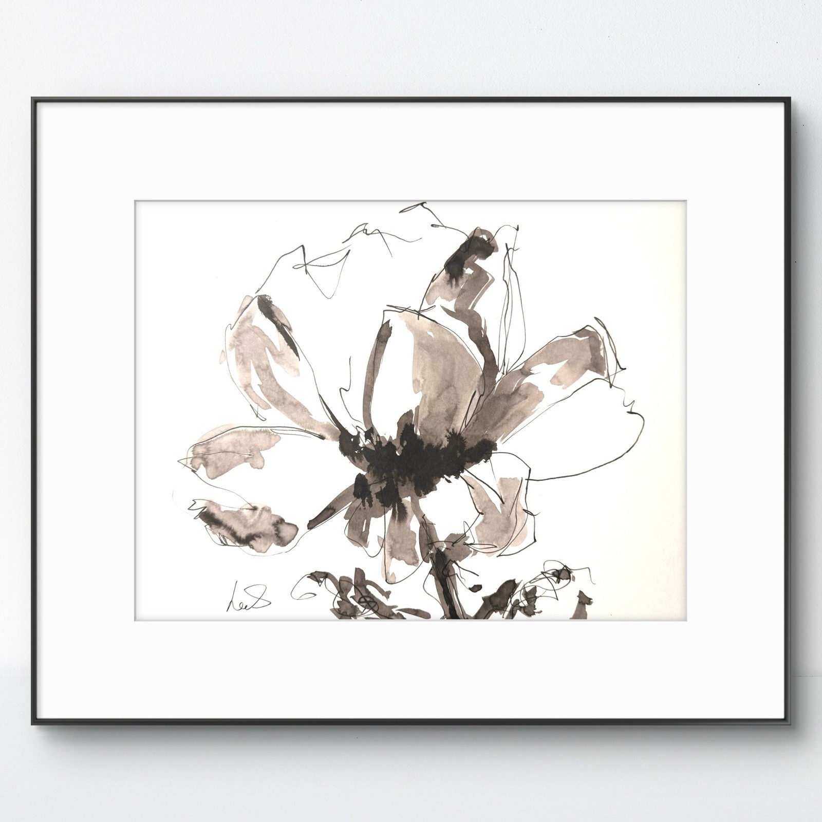 SAMATOWIC Original Abstract Flower 9X12 Expressive Black White Signed 11