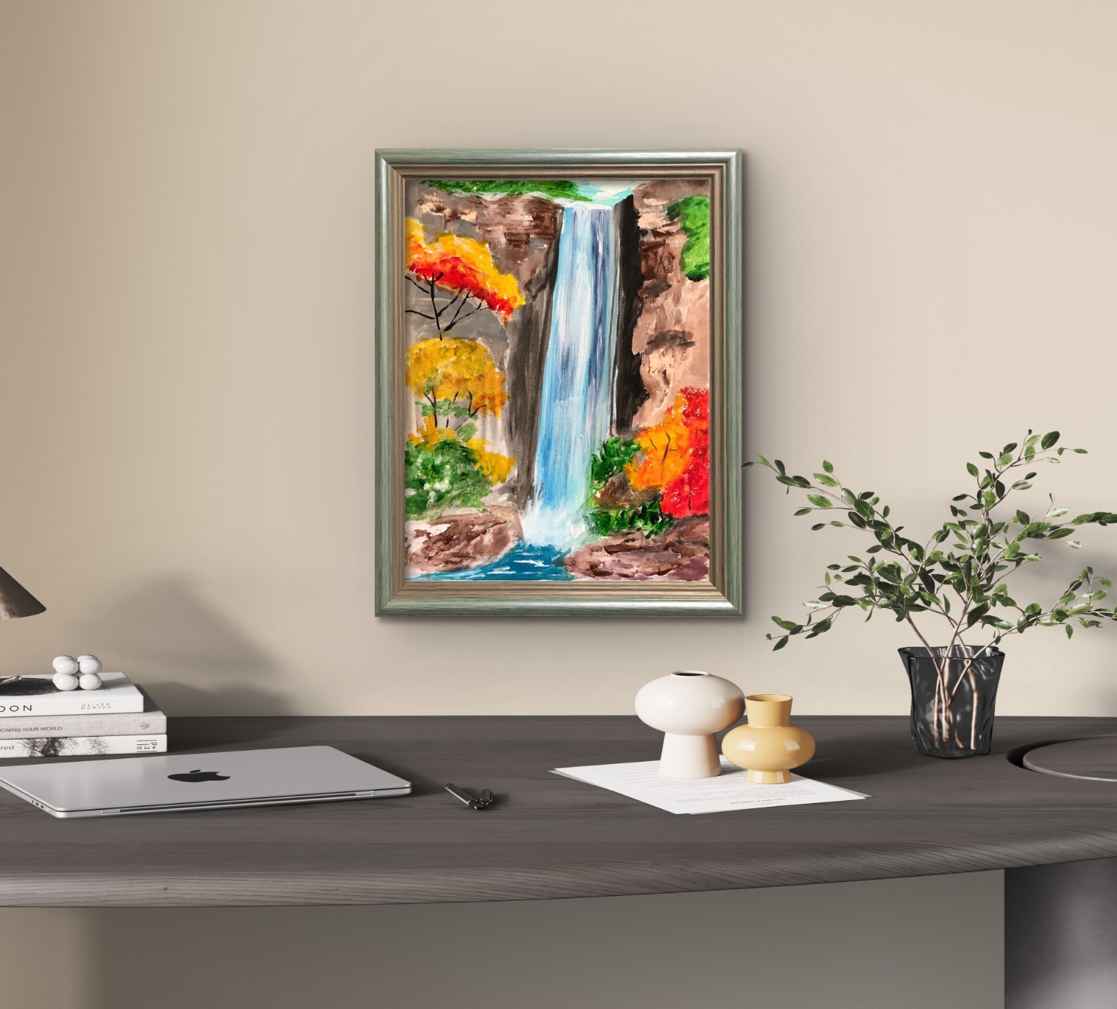 WS original waterfall impressionism painting 14X11 canvas acrylic modern art