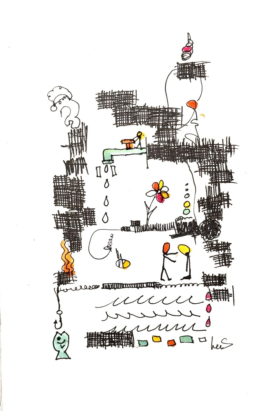 Original Abstract Expressionism 5×7 Paper Ink Handmade Signed Modern Fine Art 15