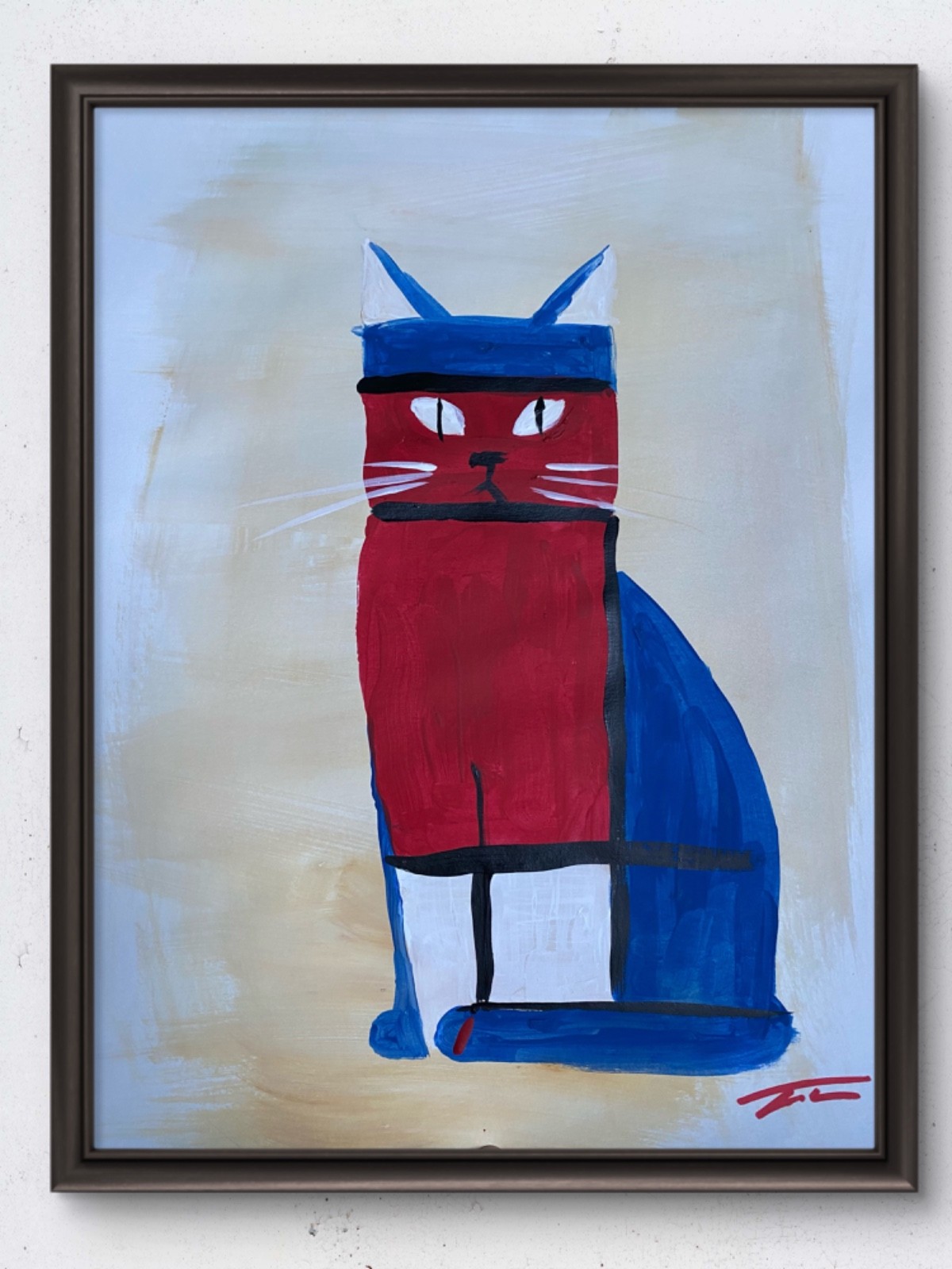 Red White Blue Patriotic Geometric Cat Acrylic Original Art 14×11 Paper