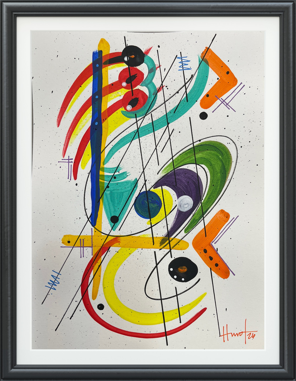 Hunt original: Acrylic on Paper Unique Art 9×12 Colorful Geometric Design