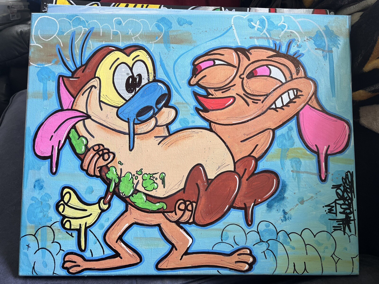 16 x 20 Canvas Shortiez Ink Painting Cartoon Graffiti Ren And Stimpy Drip