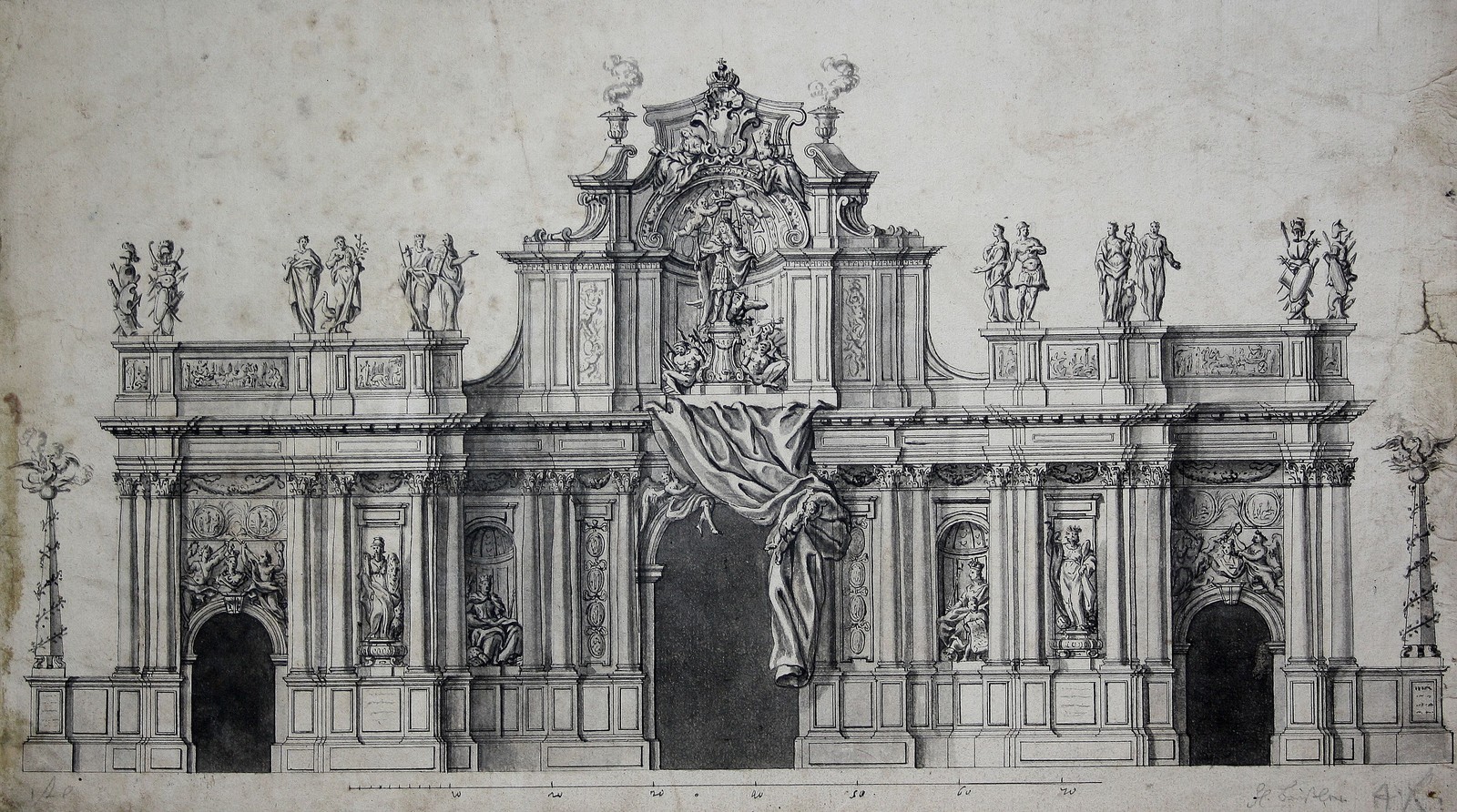 1712 architecture drawing triumphal arch Charles VI J.M. Welsch Würzburg Baroque
