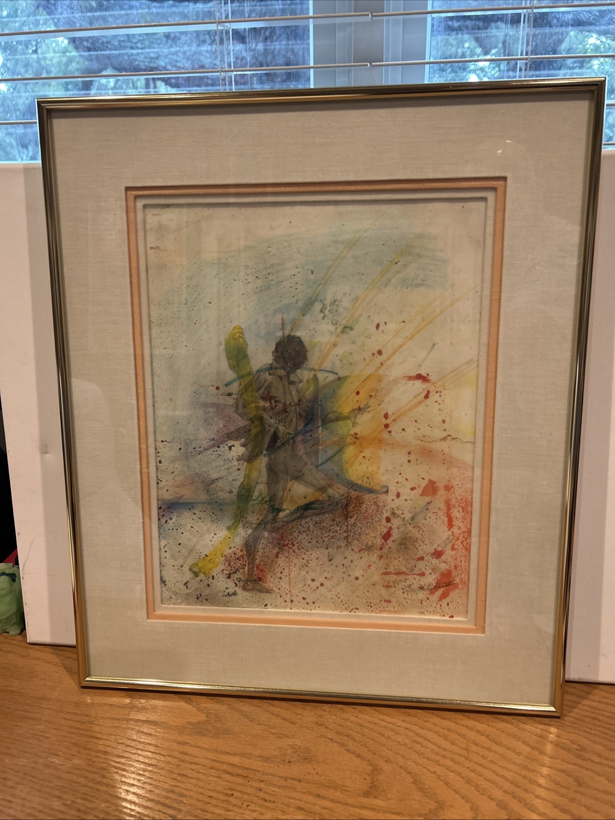 Original Art Signed Mixed Media Abstract Figure Framed Dancer Moves like Jagger