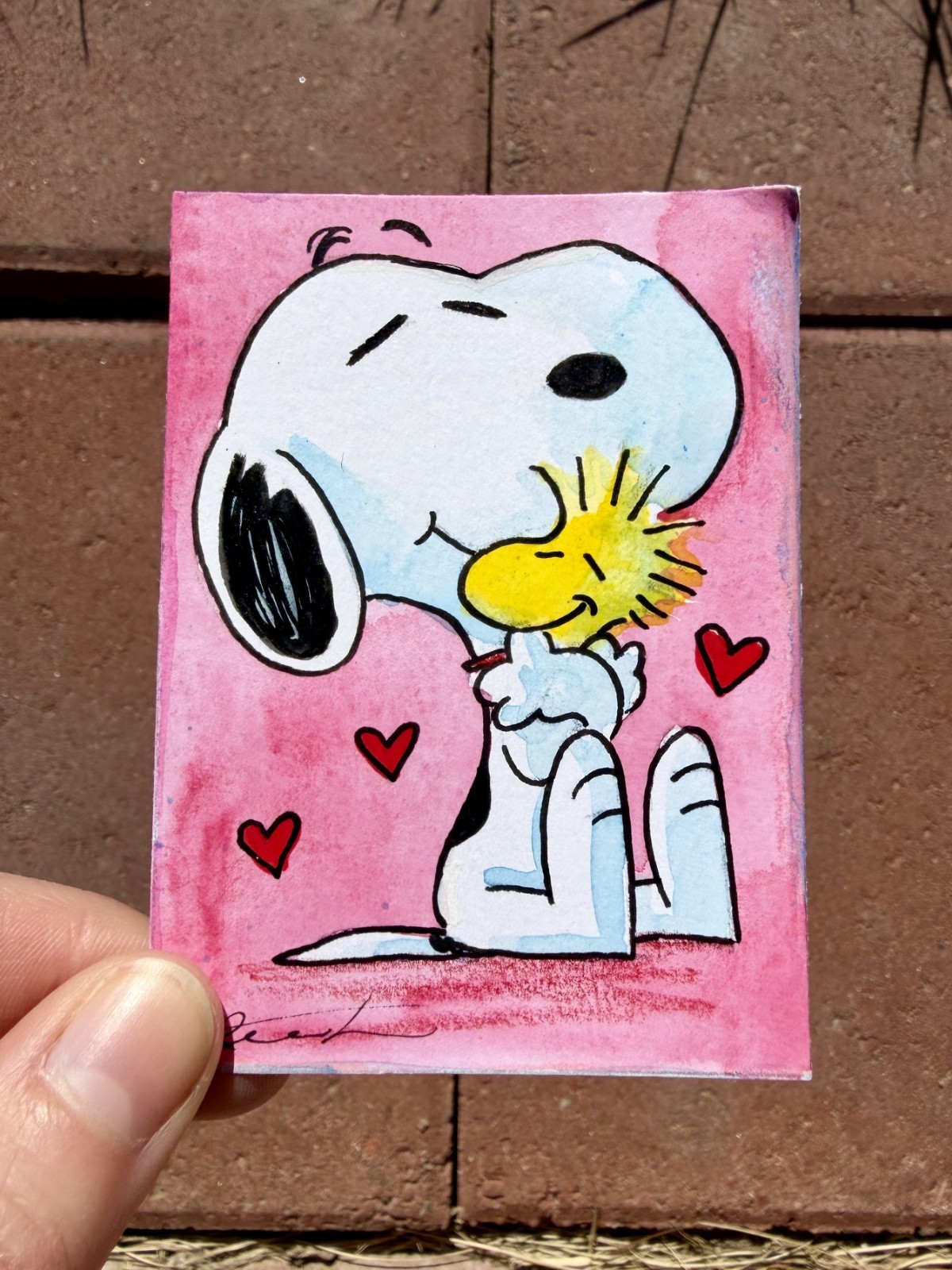 Original ACEO Snoopy Painting by Alannah Dyer- Mini Art 2.5×3.5 in. Woodstock