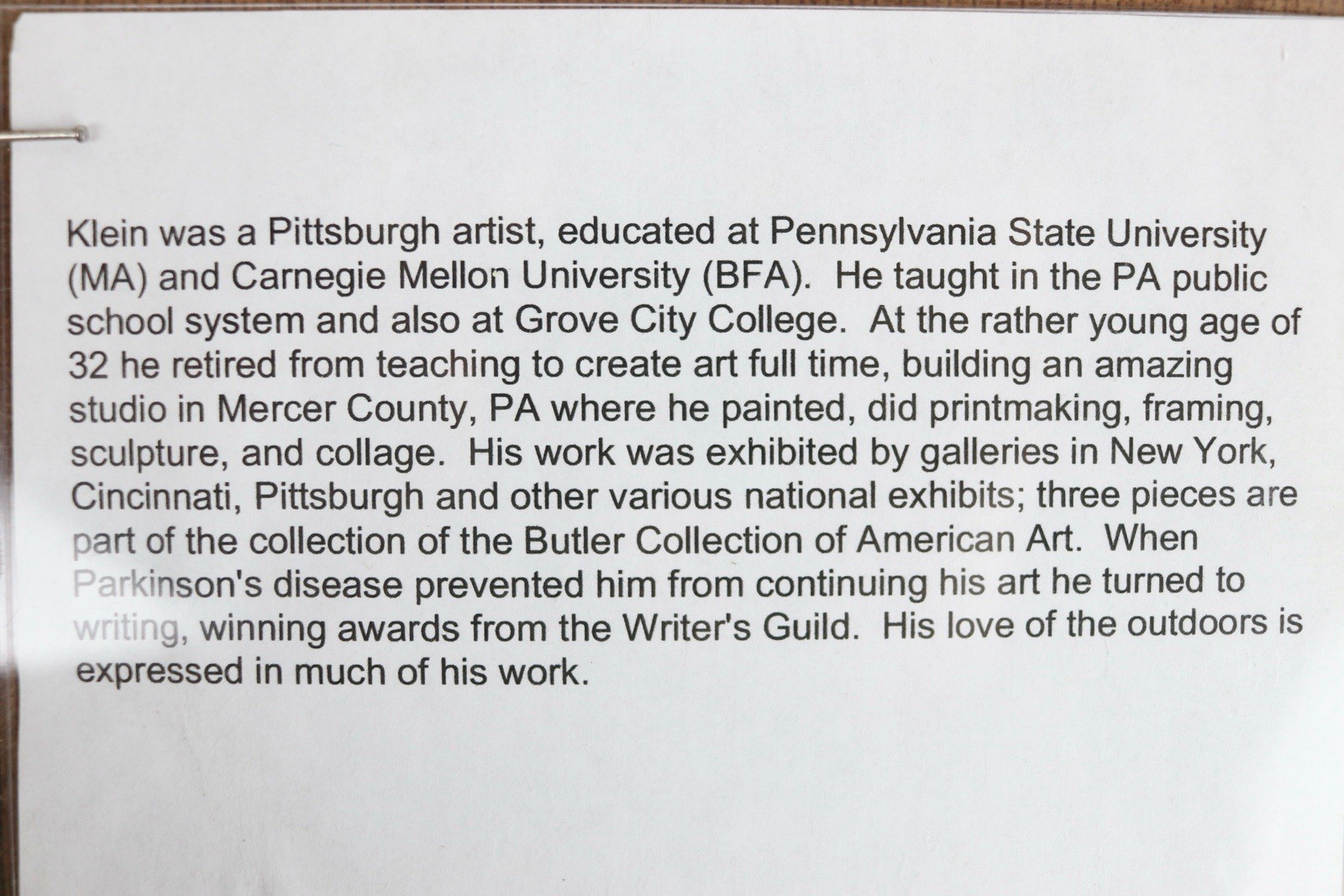 Robert Klein Pittsburgh Artist 1959 Grey Scale Self Portrait Oil Painting PA