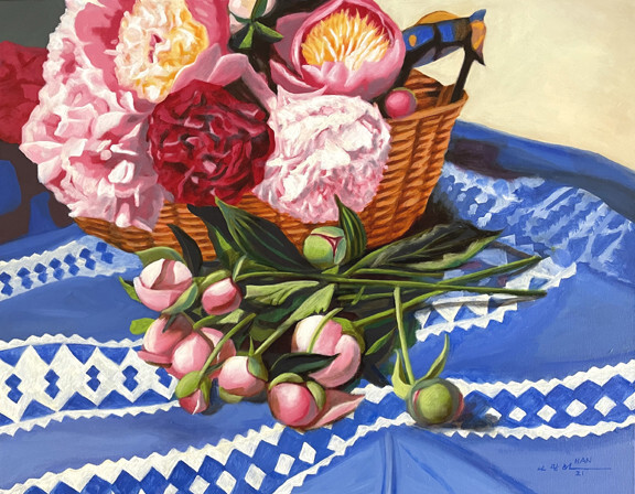 Peony 7, Flower, Garden, Original Oil Painting, Signed, 28×22 inch, Art