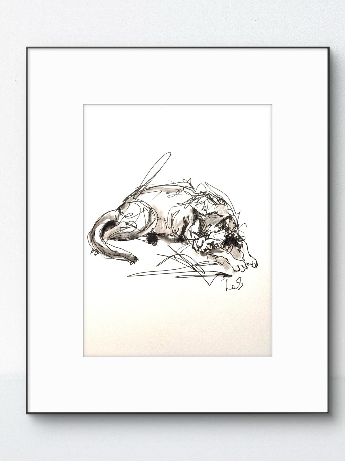 Original Abstract Expressionism 9×12 Sleeping Cat Paper Signed Fine Art 20