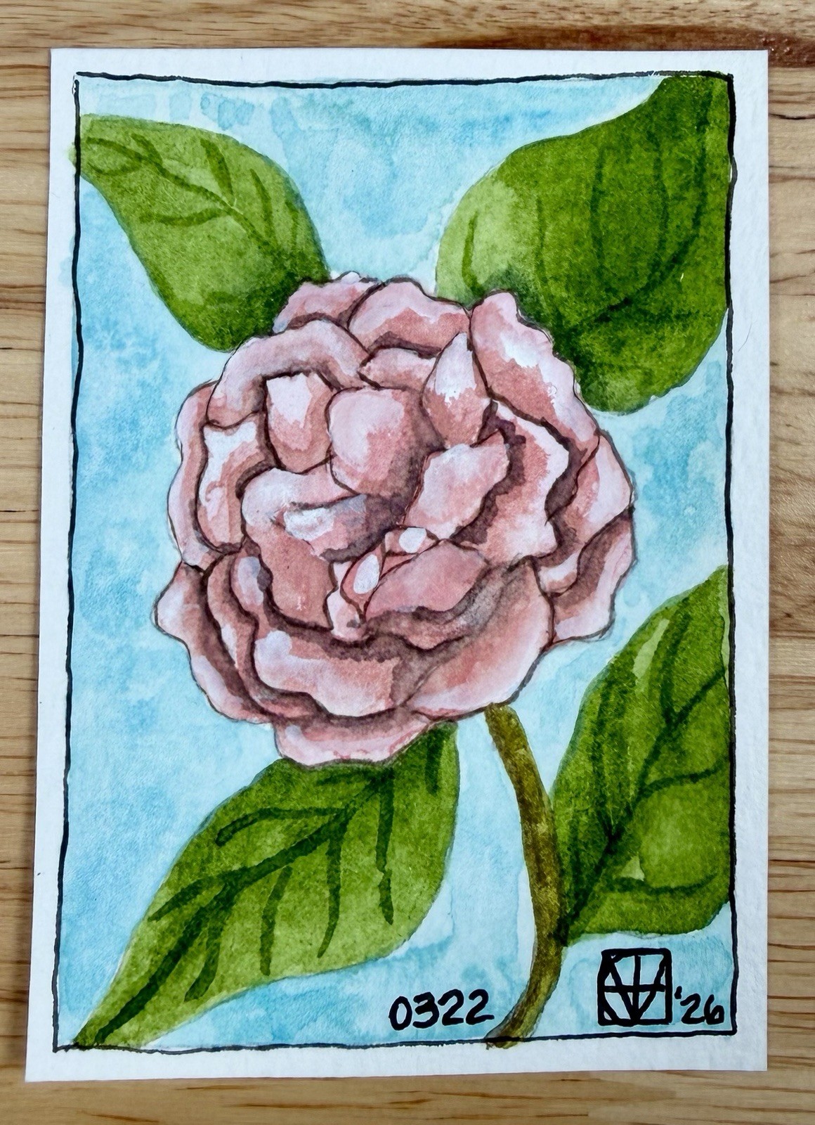 Painting by M. Hackney Floral Watercolor, Original Signed ACEO, 2.5×3.5″