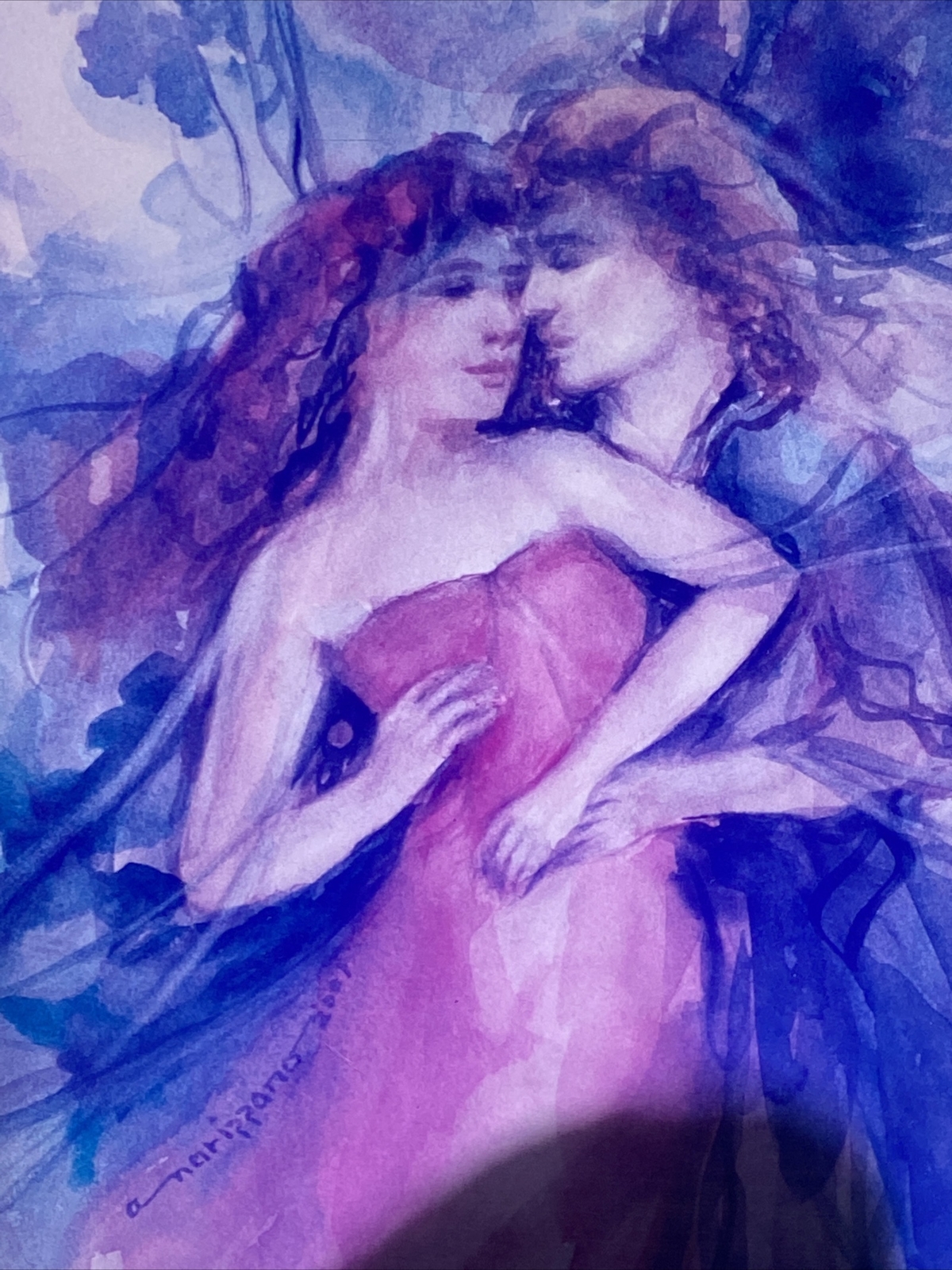 Vintage Listed NY Artist Al Narrizano Signed Framed Wall Art Watercolor Print