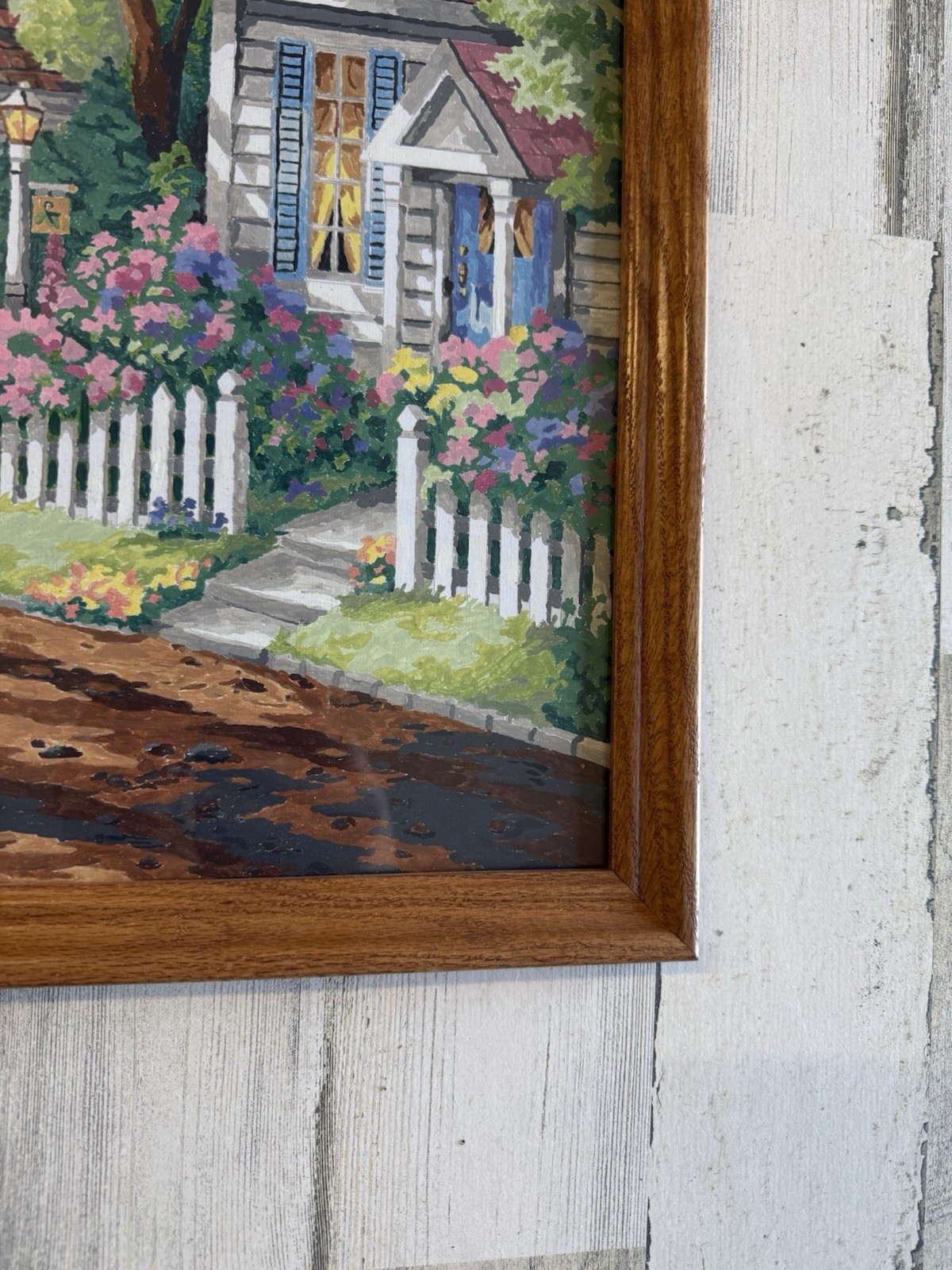 Framed New England Cottage Painting Cottagecore 90s Vtg Paint By Numbers 22×18