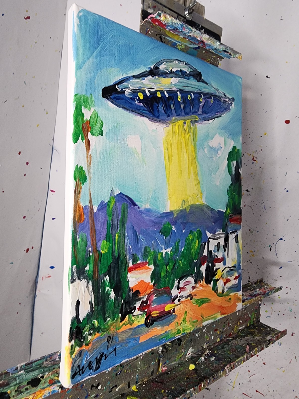 Aleph Original Ufo 14×11 Abstract Impressionist Wall Art Painting Canvas