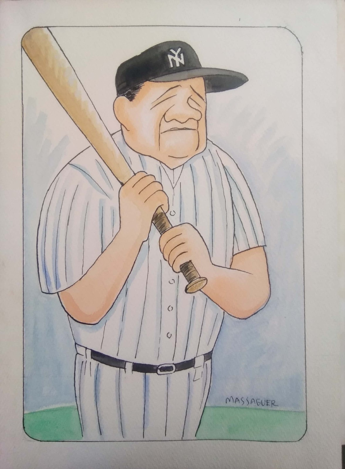 RARE CONRADO MASSAGUER ART Caricature DRAWING BABE RUTH YANKEES NEW YORK 1940s