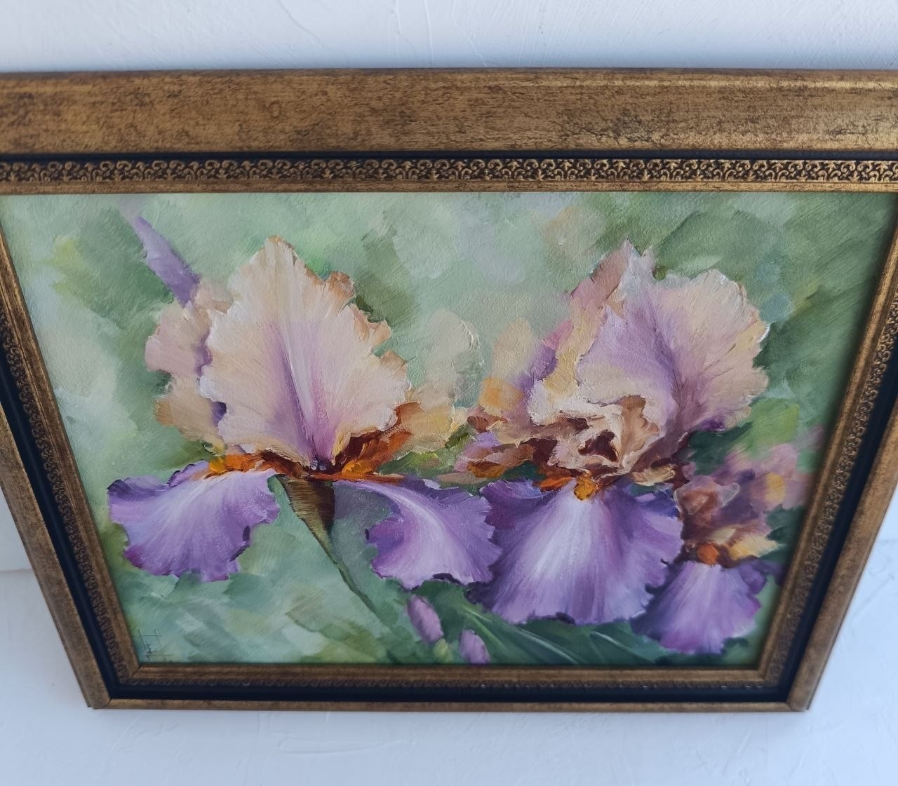 Irises in Bloom Original Oil Painting Framed Floral Artwork 8×10 in
