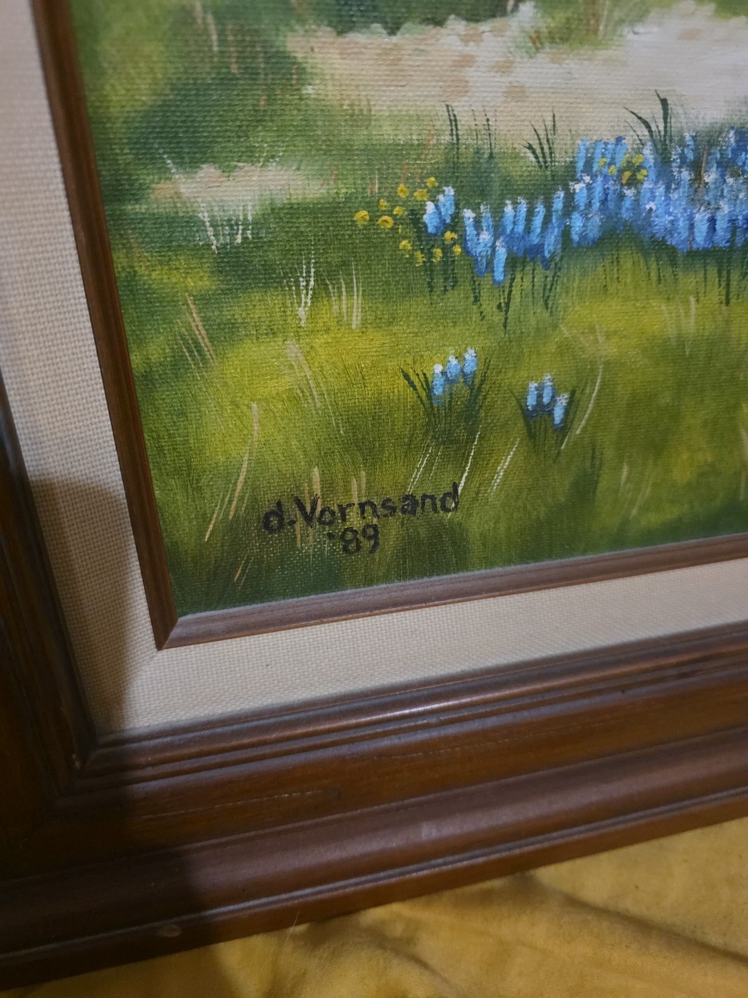 Texas Bluebonnet Hill Country Scape, D. Vornsand ’89 Oil Painting Weimar TX