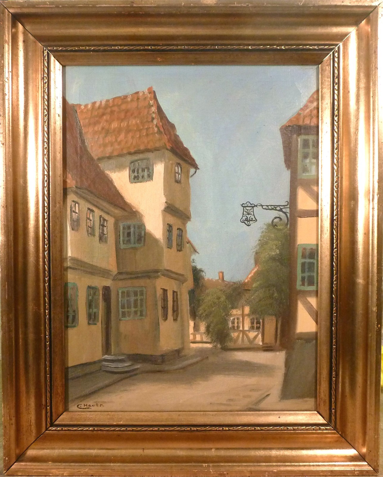 C. HAUER! CITY SCENERY WITH OLD HOUSES