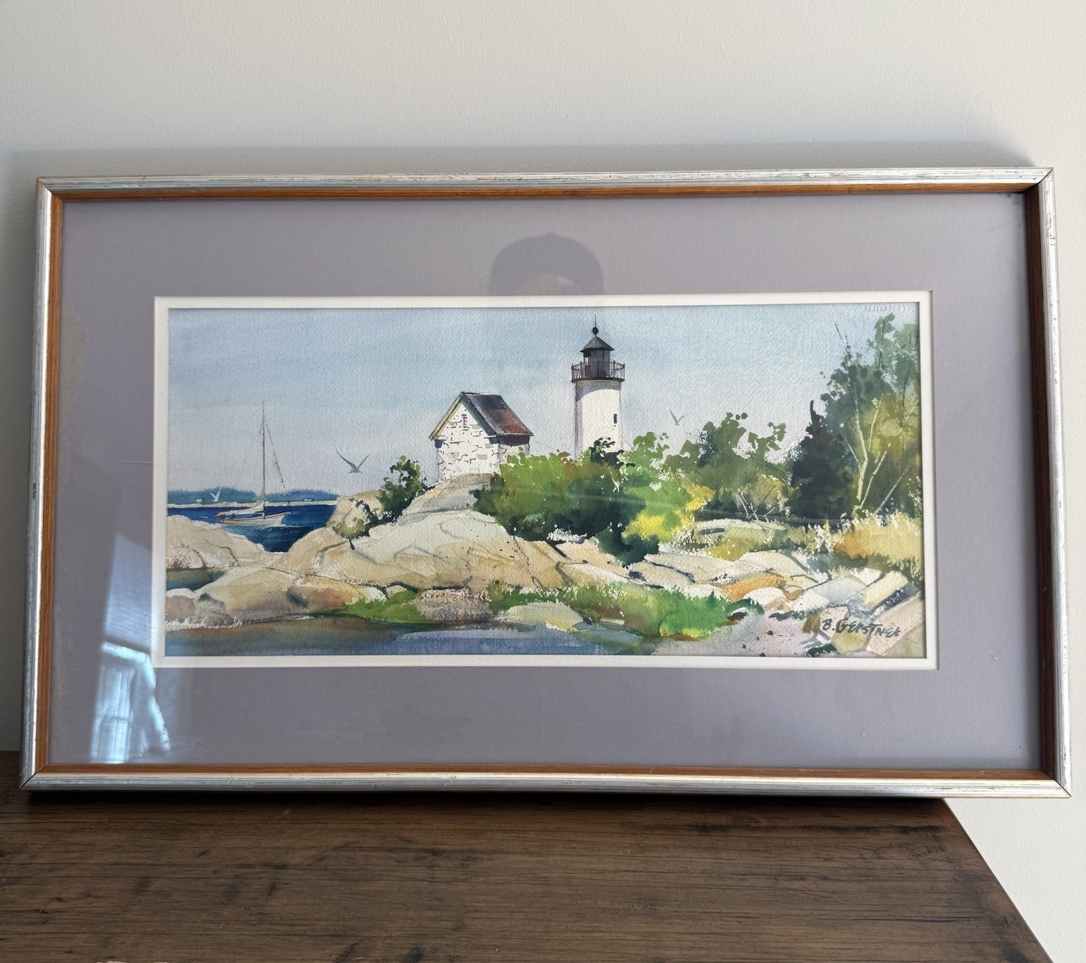 Bernard Gerstner Signed Watercolor “Annisquam Light” Lighthouse Painting Framed