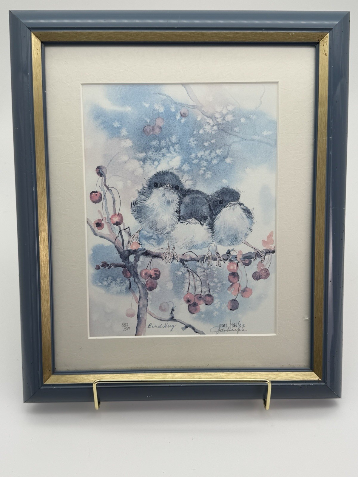 Jean Haefele Bird Hug Framed Print Limited Edition Signed 851/1500 Birds 13×10