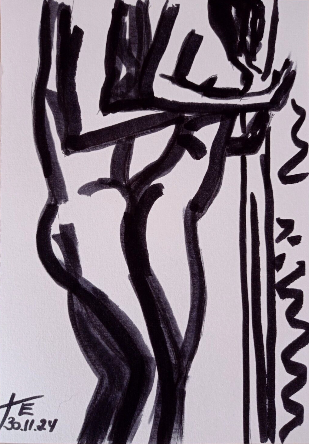 Original Drawing Erotic Female Body Graphics Art Sketch Marker Illustration 8х6″