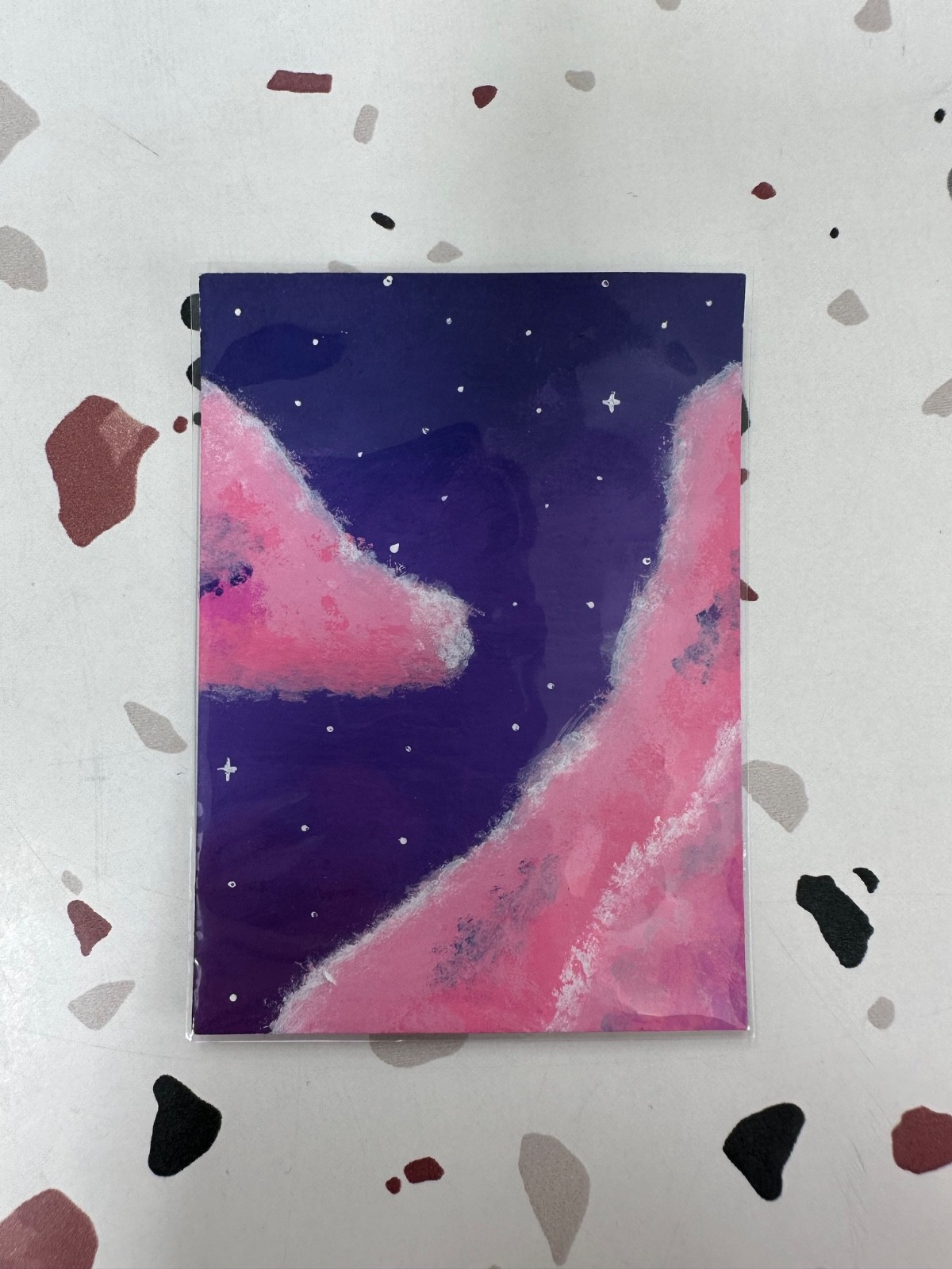 ACEO Original Mini Art Card Clouds Sky Acrylic Markers Pretty in Pink #9/10