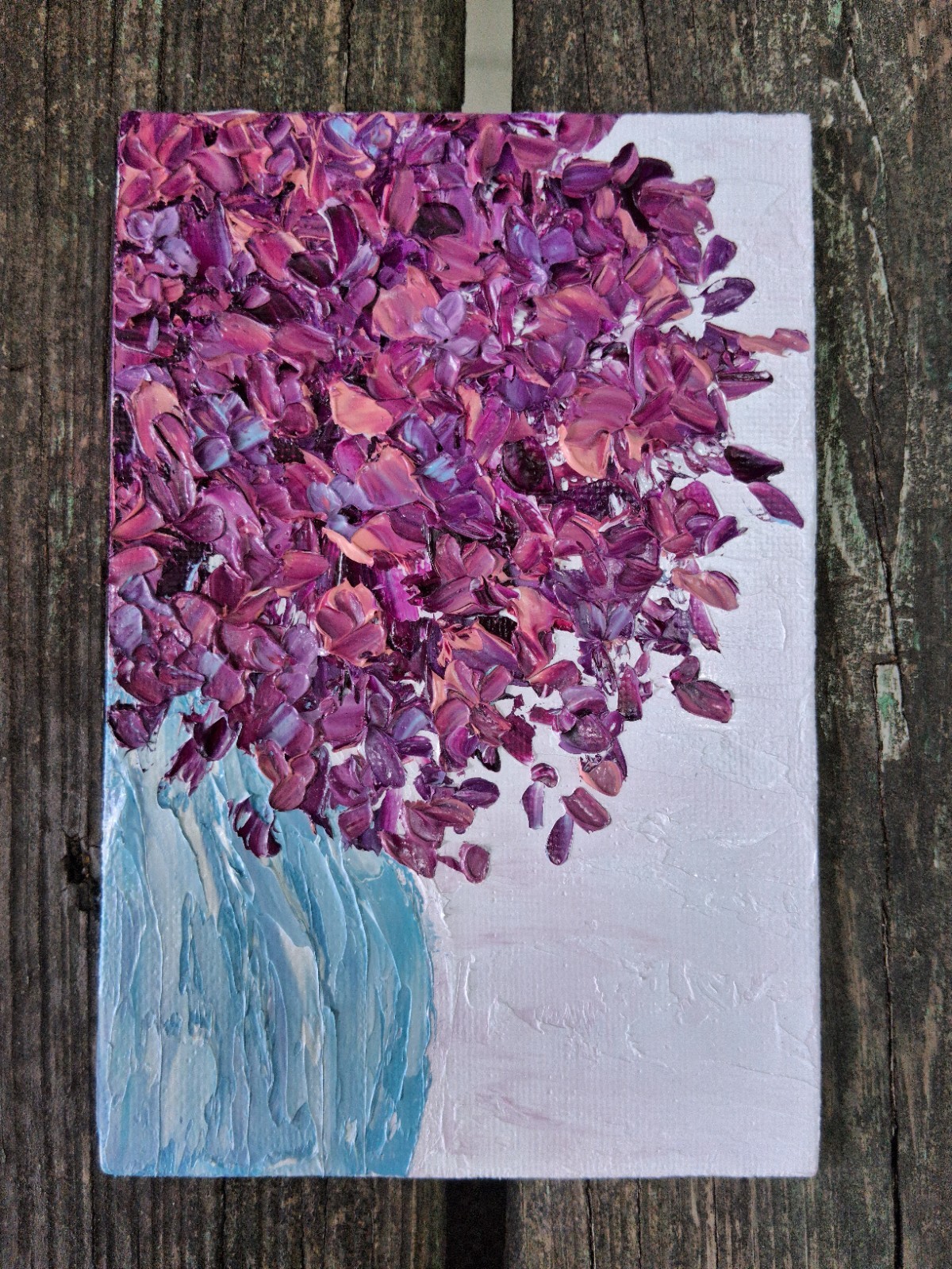 Original 4″x6″ Textured Oil Painting IMPASTO Flower Bouquet purple Wildflowers