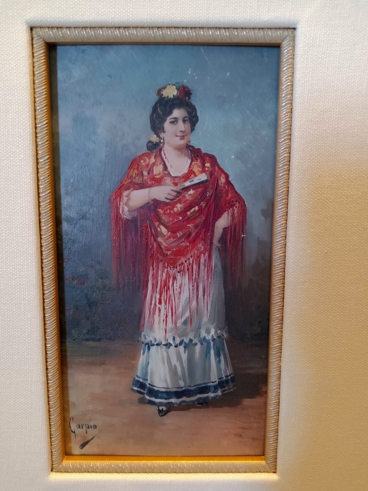 Antique Spanish Woman Oil Painting On Wood Panel c.1890 Signed Carpio STUNNING!