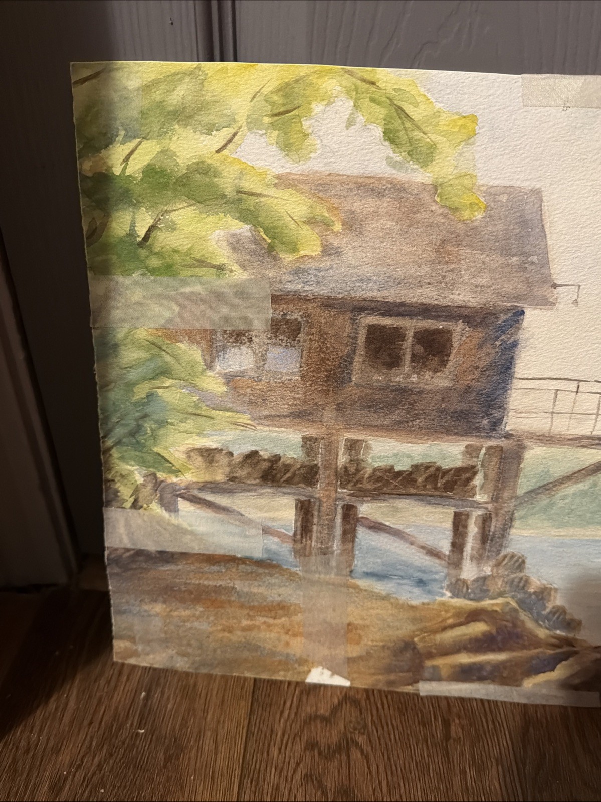 Original 1983 Phyllis Wright Watercolor Double-Sided Landscape Princeton Artist