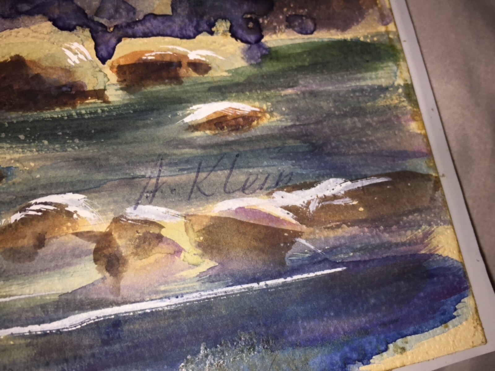 Signed A. Klein Original Watercolor Seaside Church Lighthouse Seascape Set of 2