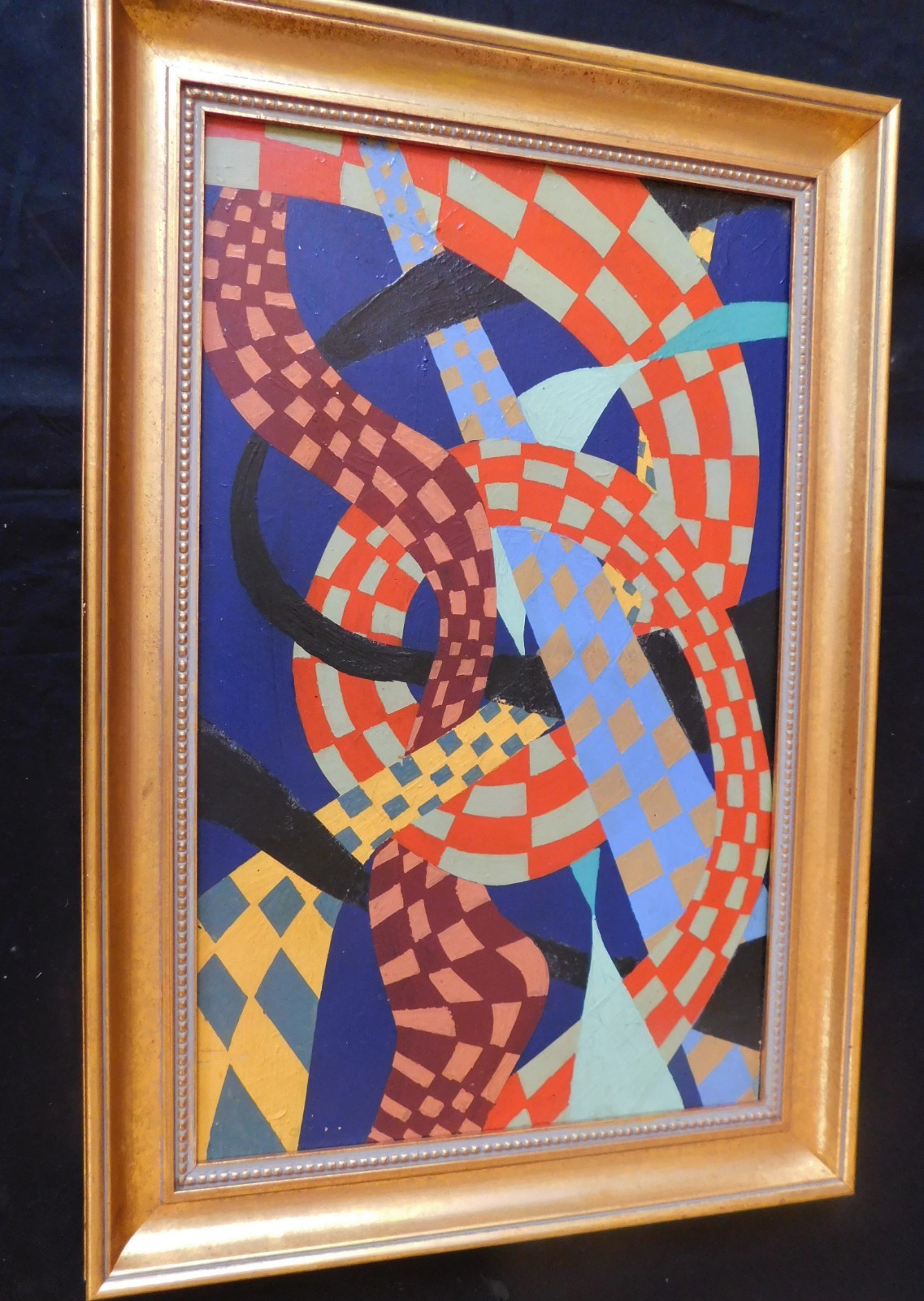 1962 Cubist Abstract Geometric Expressionist oil Painting by ROSS 28 x 20 Framed