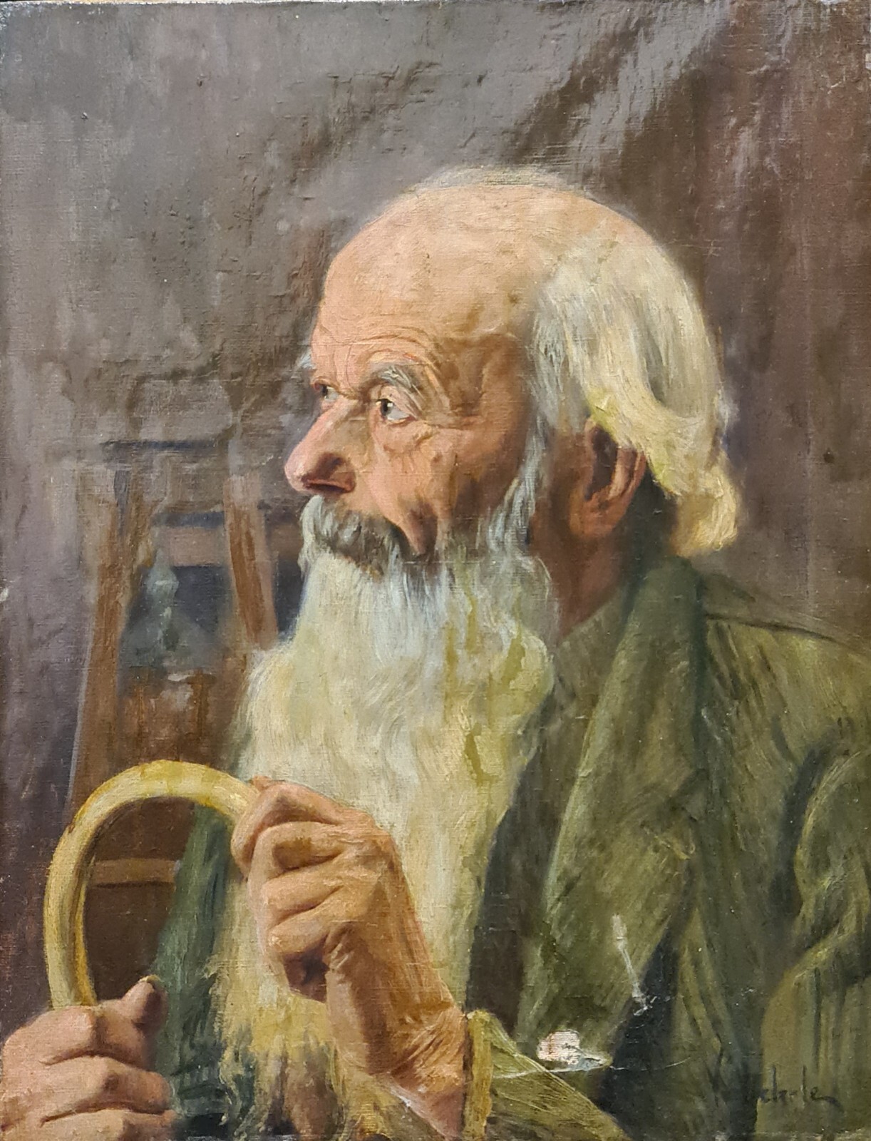 VICTOR WEHRLE ANFRUNS. PORTRAIT OF AN OLD MAN. OIL ON CANVAS. 19TH-20TH CENTURY.