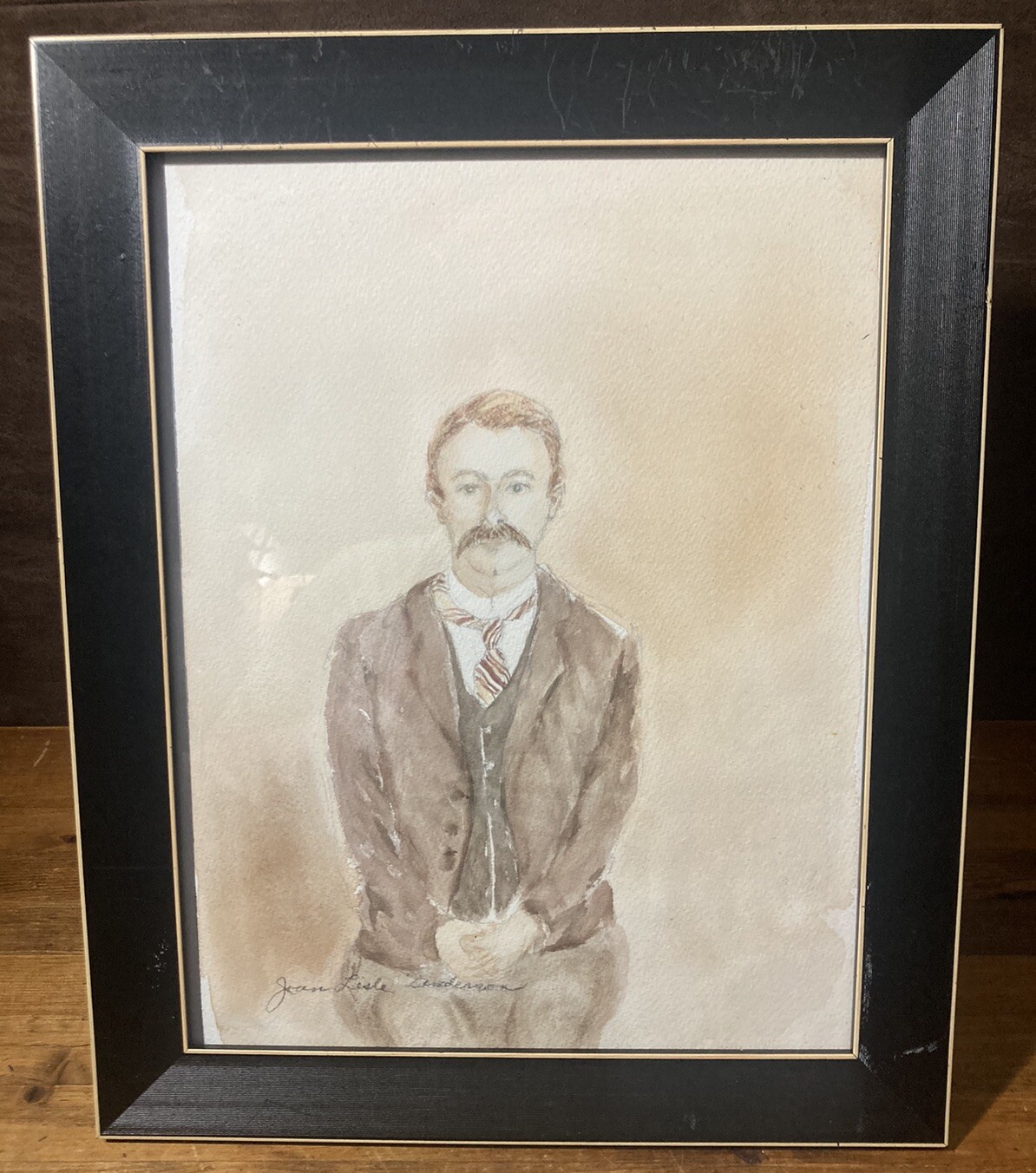 Original Watercolor Portrait Victorian Era Man By Jean L. Anderson 13.5×16.5
