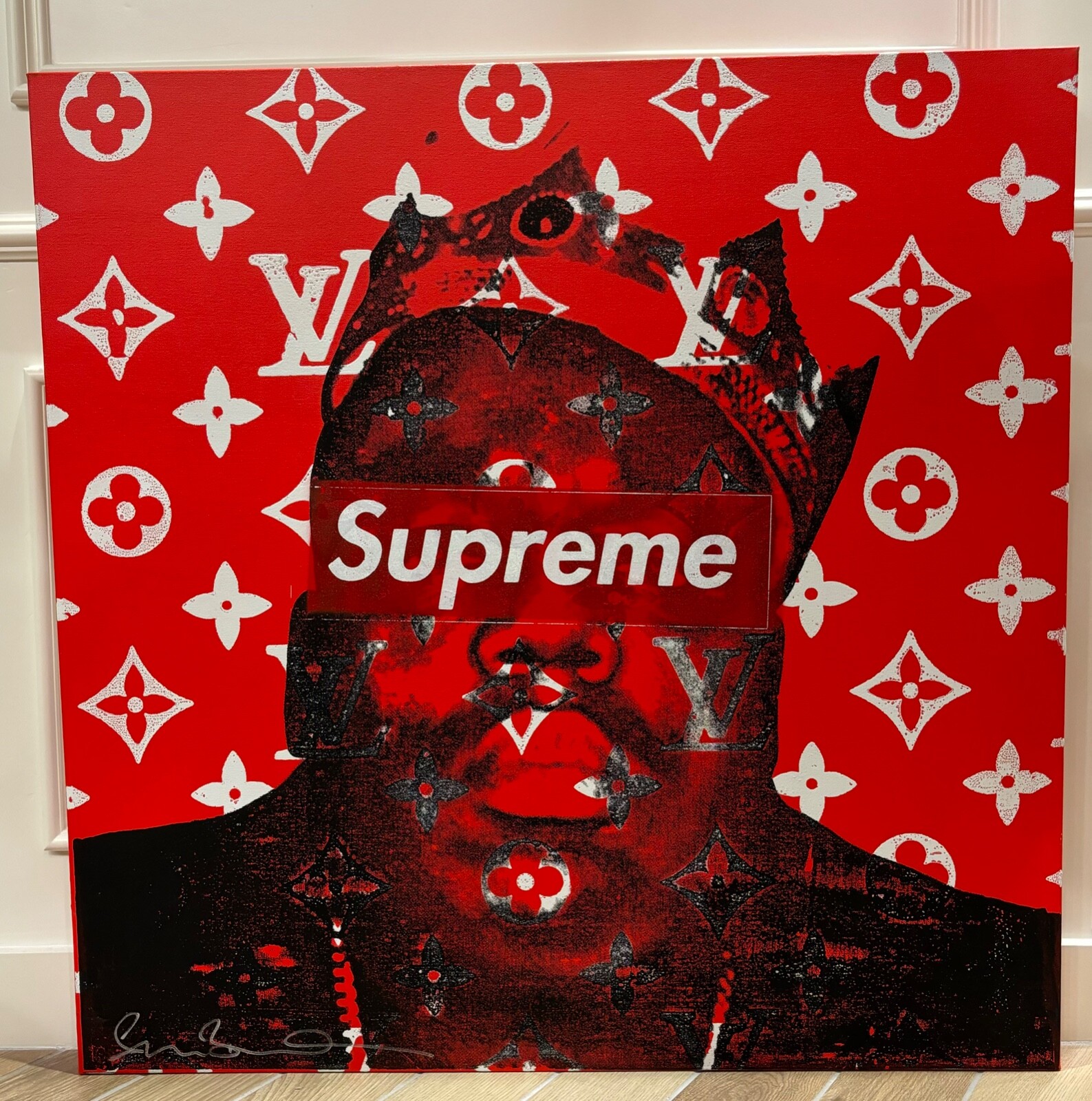 Shane Bowden canvas red Biggie art 36 1/8 in square