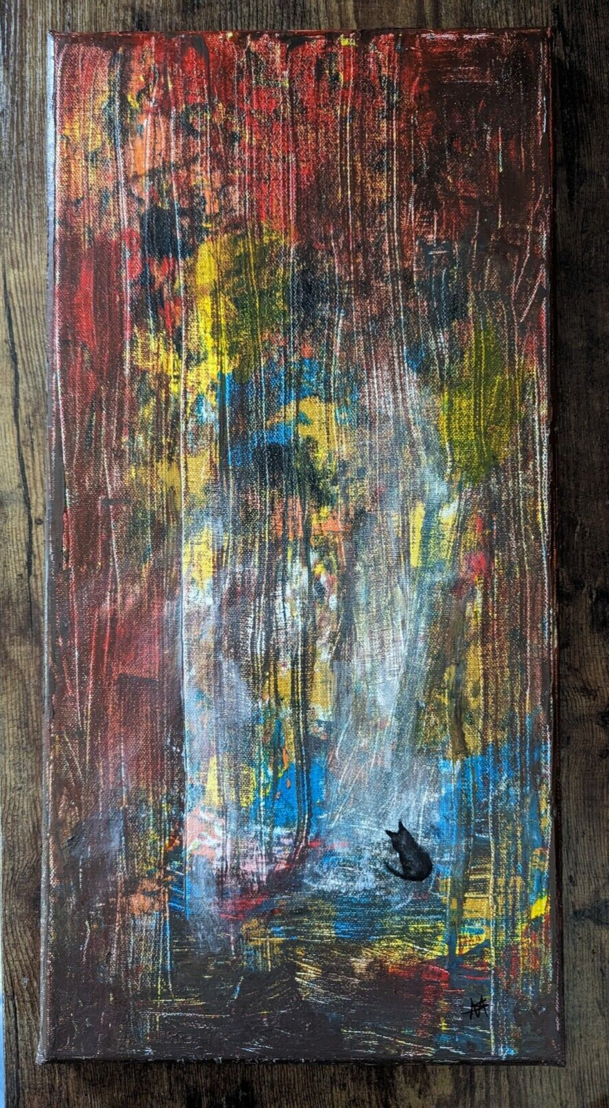 Black Cat Tree Landscape Painting Original Abstract Nature Art Samantha McLean