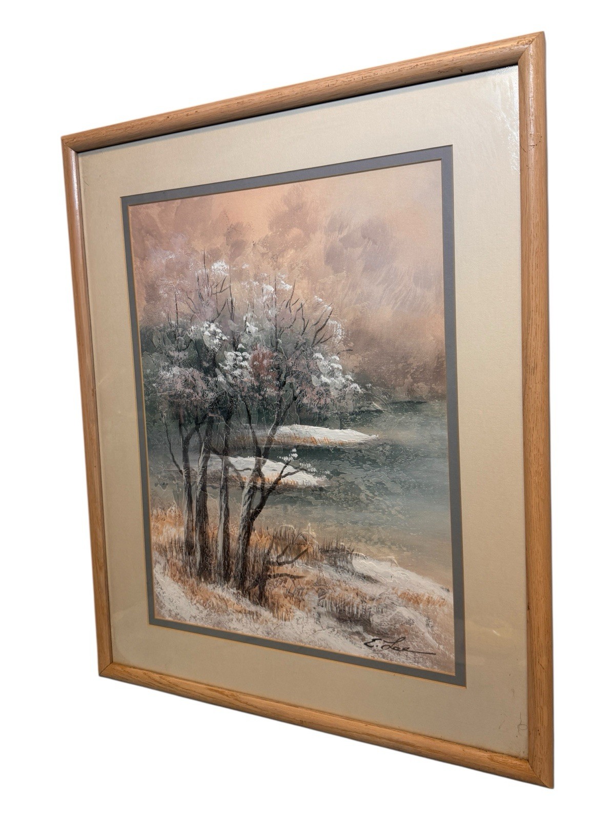 Original Framed Matted Oil painting E. Lee Spring Landscape Windsor Art 32 X 26”