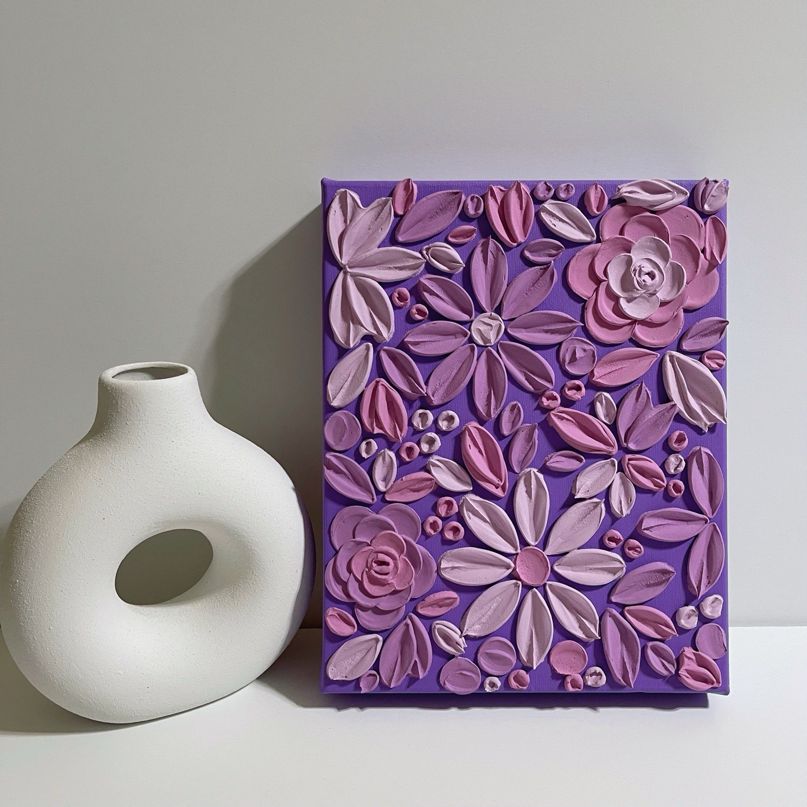 Original Handmade 3D Textured Purple Flower Painting, Home Decor 3D Floral Art