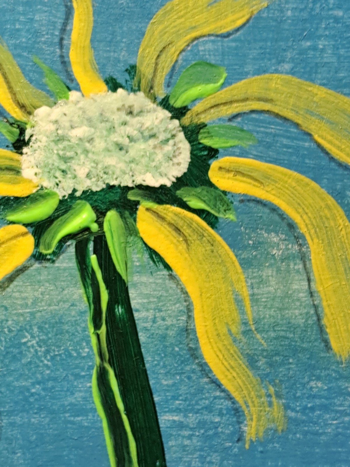 Blue yellow acrylic ink «Yellow Flower» Artcard Limited 1/1 Signed by artist