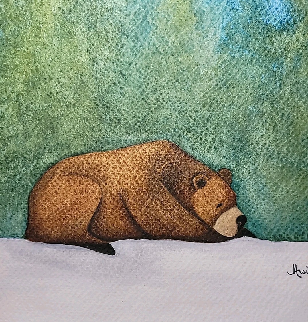Original Watercolor Bear Under Moonlight 9×12 Wildlife Art Painting