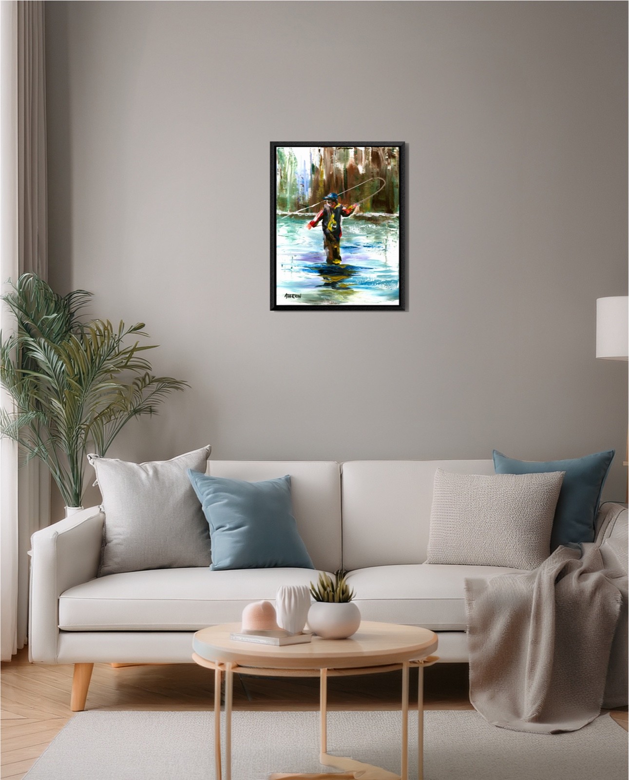 11×14 Original Fly Fishing Painting River Angler Impressionist Outdoor Art