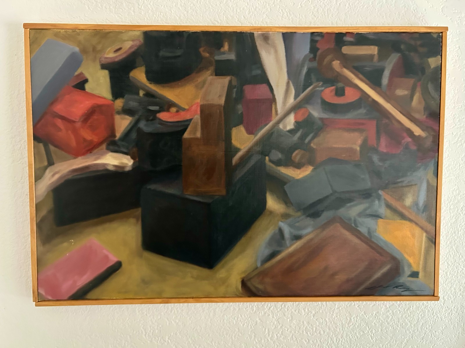 Original Contemporary Still Life Painting Industrial Abstract Signed Framed