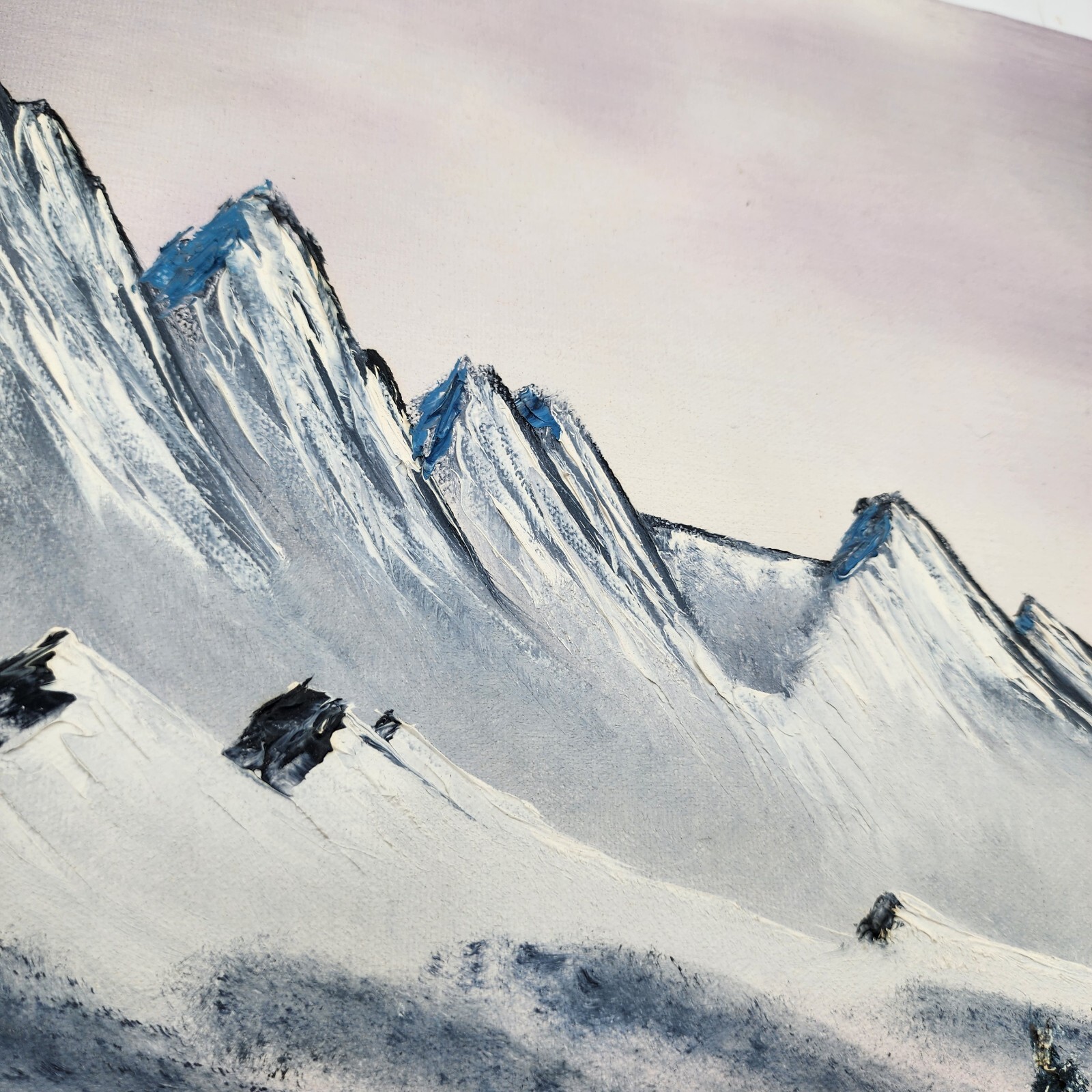 Original Bob Ross Style Winter Landscape Oil Painting Mountain Scene 16×20 Frame