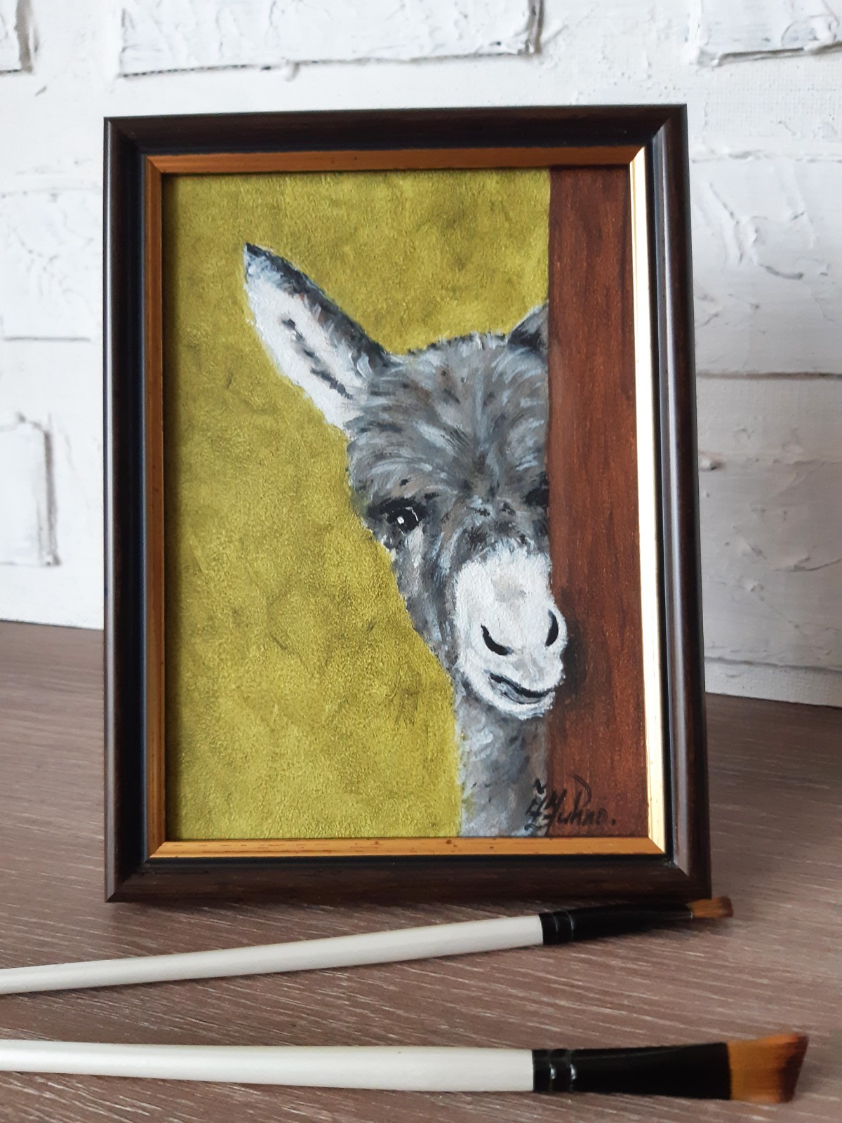 Donkey Original Oil Painting Framed 5 x 7 Donkey Portrait Baby Donkey Wall Art