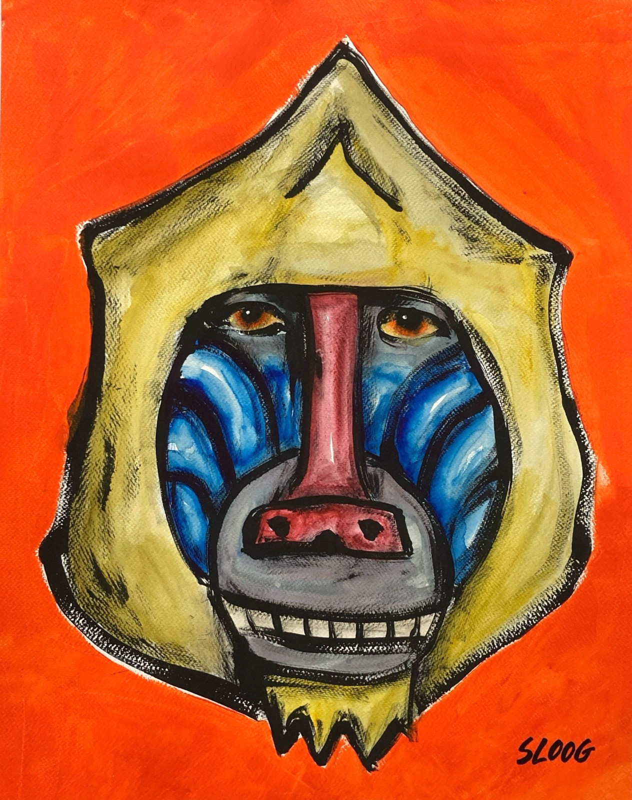 SLOOG Original Art Bold Expressionism Painting on Paper 16×20 Mandrill Monkey
