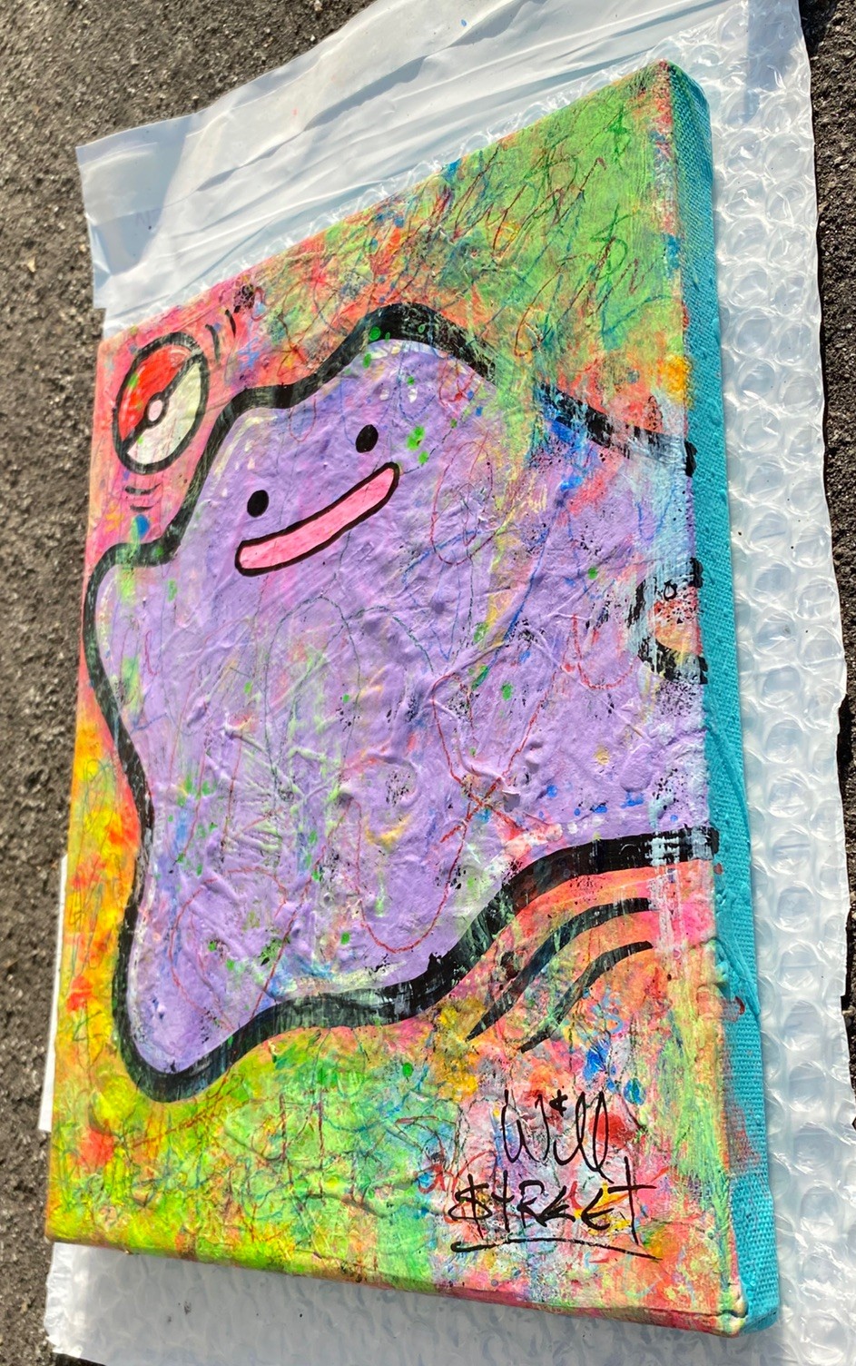 WILL STREET original 10×8 canvas painting/ Pokémon art ditto banksy picasso pop