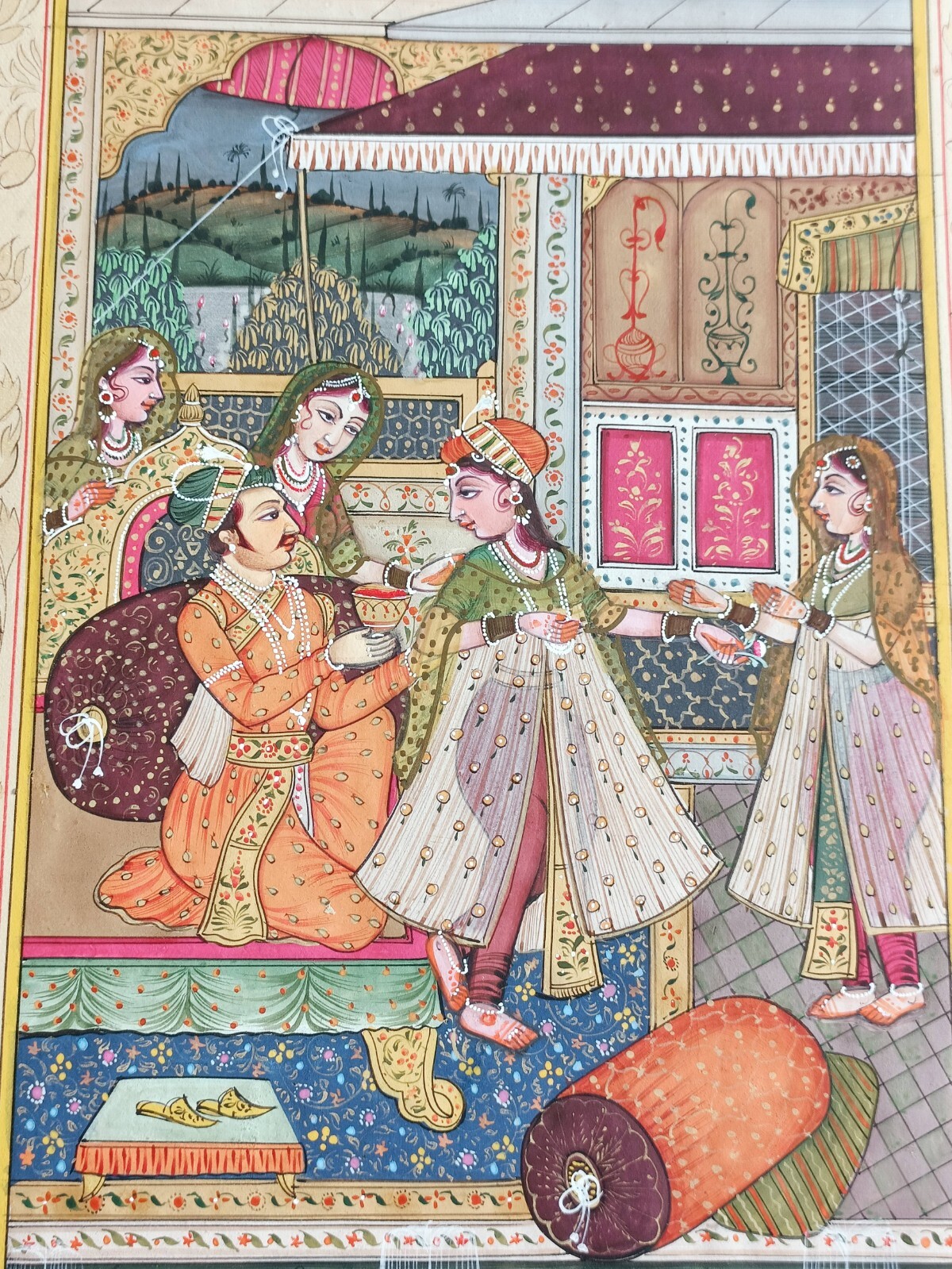 Mughal Miniature Painting Handmade Mughal Love Scene Fine Artwork On Paper