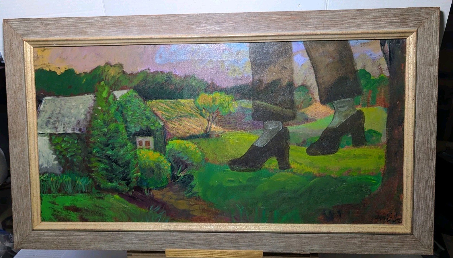 JOAN ERBE ORIGINAL OIL ON CANVAS SUREAL PAINTING LARGE 34″X 17″