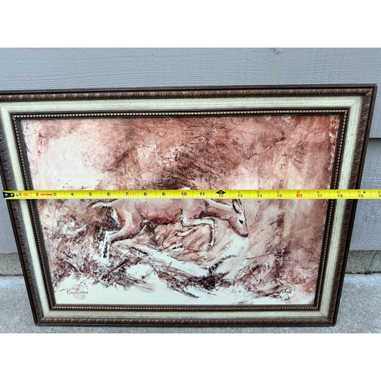 Original Signed David E Garrison Deer Wildlife Conte Crayon Framed Artwork