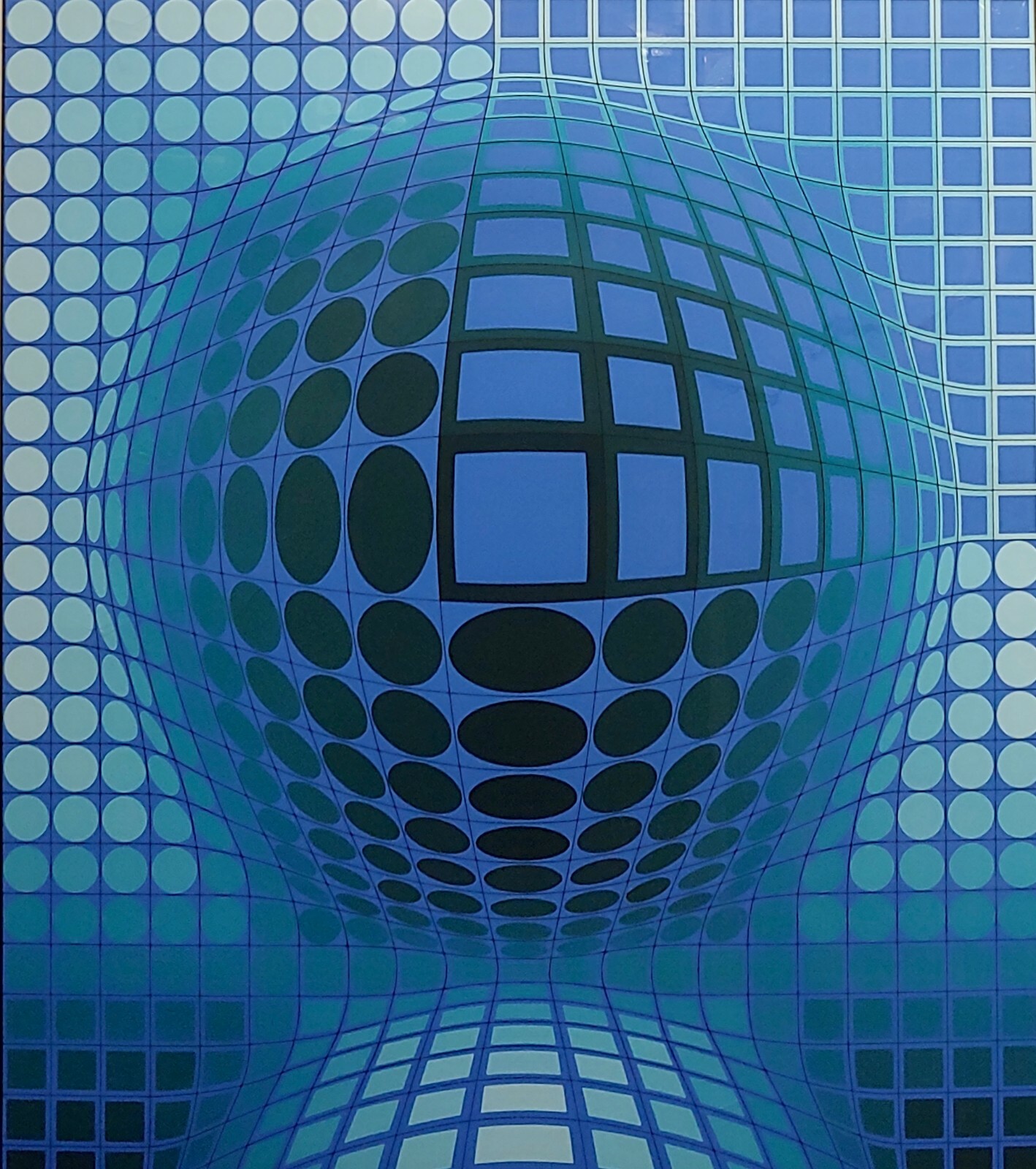 Victor Vasarely -Double Blue Spheres -Original Color Screenprint -Pencil Signed