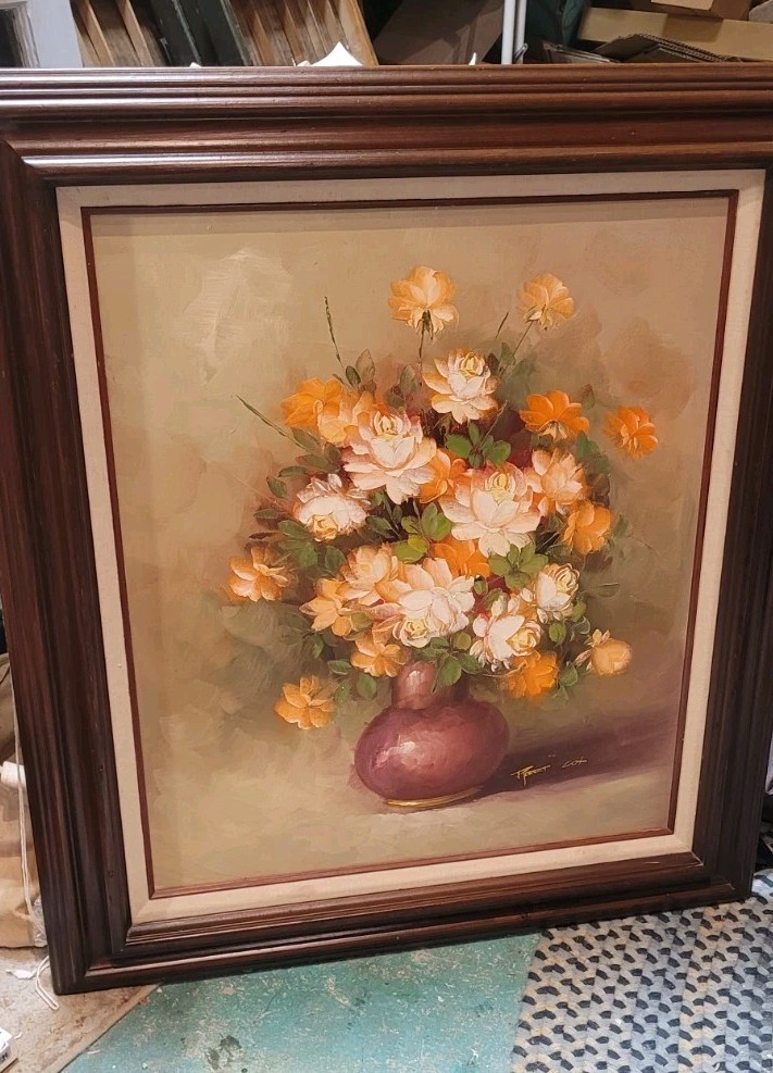 Large Vintage Robert Cox Roses In Vqse Still Life On Canvas 31X27