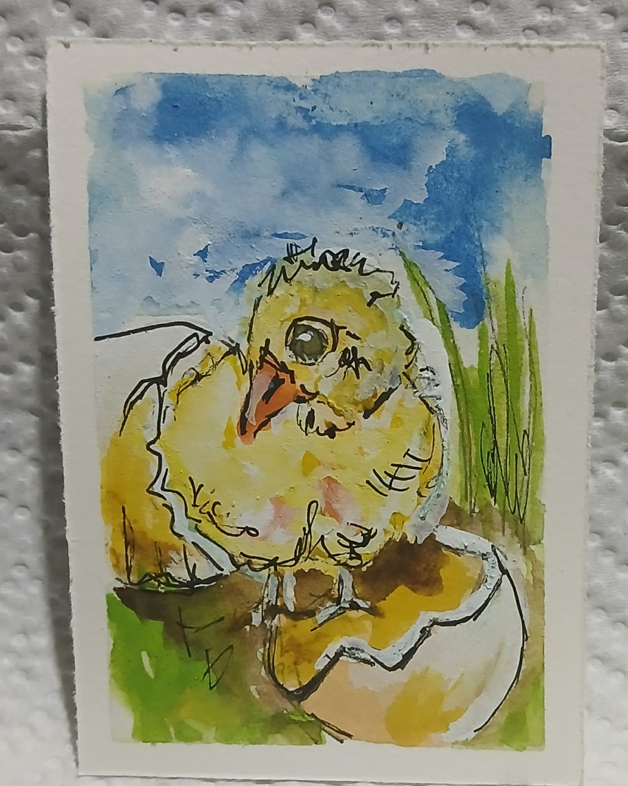“Hatchling Among the Dandelions” — OOAK Easter Watercolor ACEO by Virginia