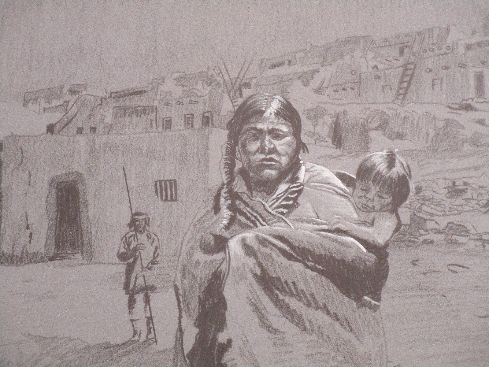 GENE LOCKLEAR DRAWING PAINTING NATIVE AMERICAN INDIAN PUEBLO PORTRAIT LANDSCAPE